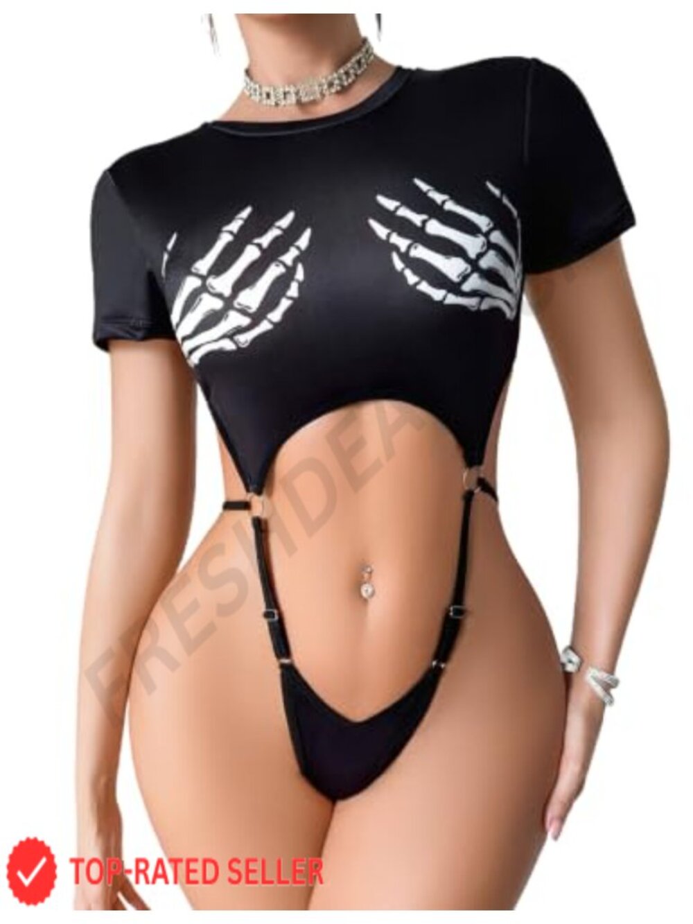 Women's Cut Out Bodysuit Short Sleeve Crop Top Slim Fit Lingerie